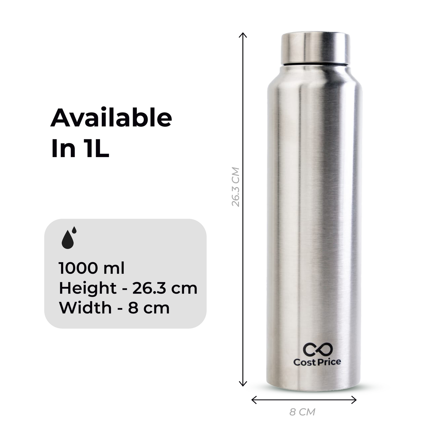 Stainless Steel Water Bottle 1 litre (Pack of 2)