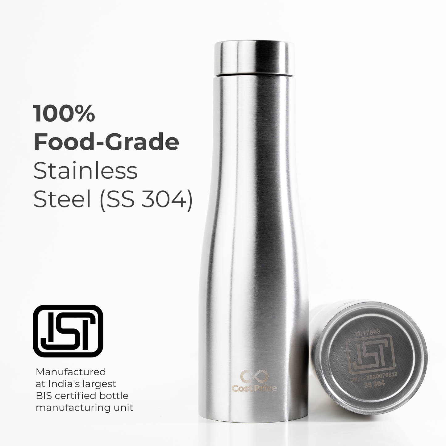 SS 304 Water Bottle 1 litre | Single Wall
