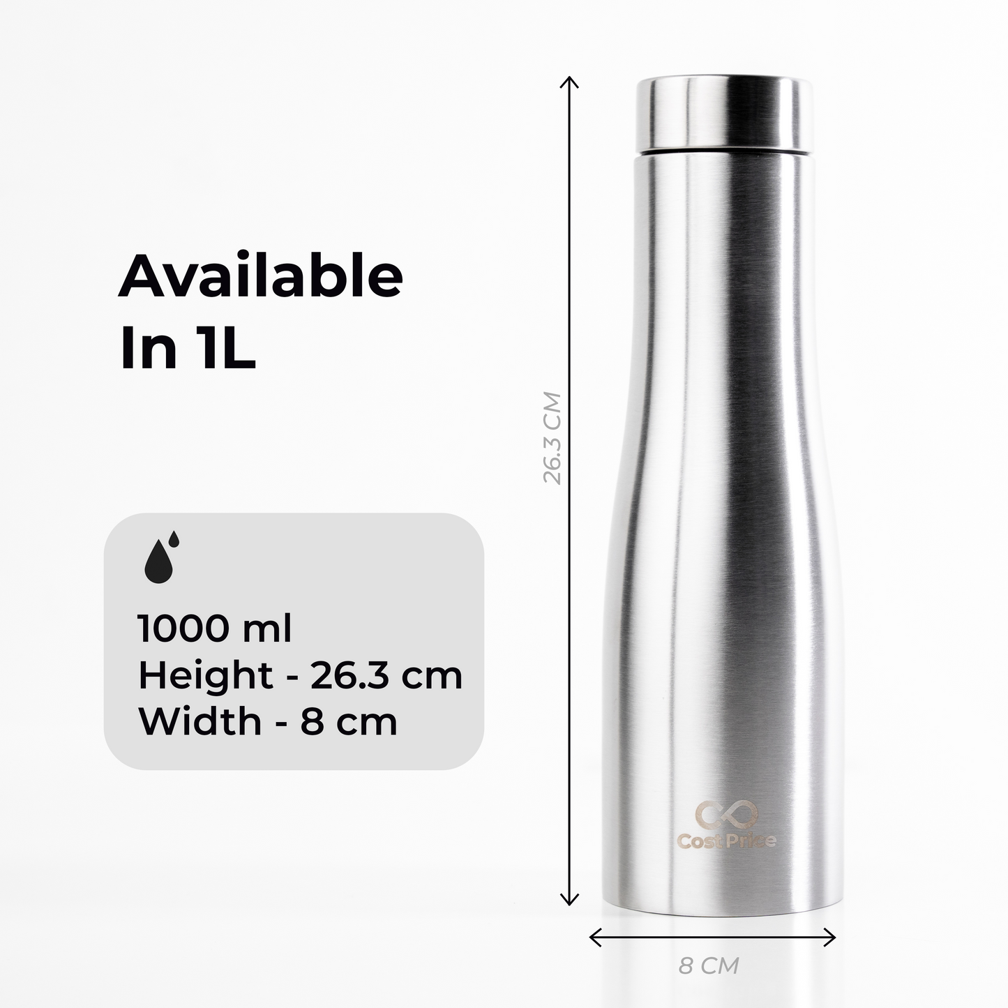 SS 304 Water Bottle 1 litre | Single Wall